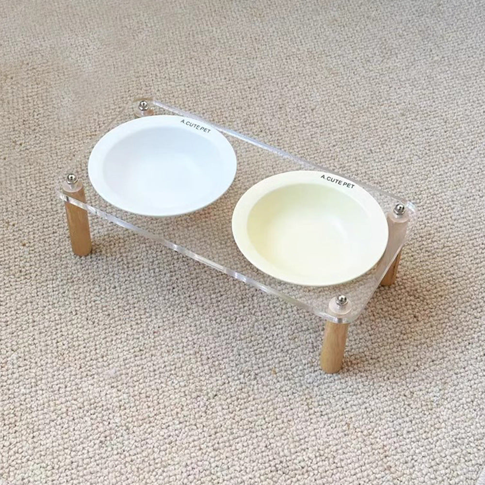 Ceramic Double Pet Bowl With Elevated Anti Spill Stand