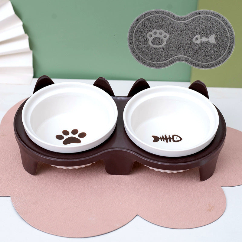Ceramic Double Pet Bowl With Tall Angled Elevated Design
