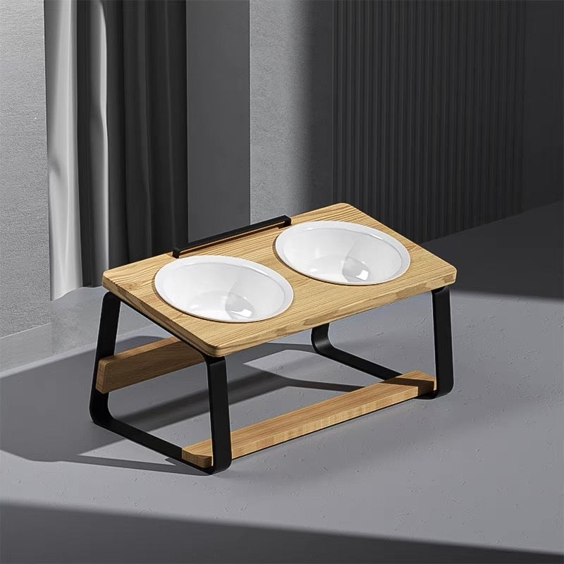 Ceramic Double Pet Feeding Bowl With Neck Support Stand