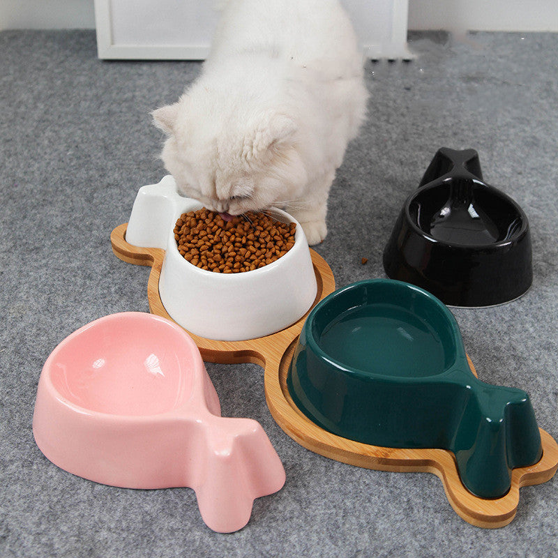 Glass Pet Bowl With Wooden Stand