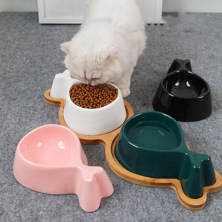 Glass Pet Bowl With Wooden Stand