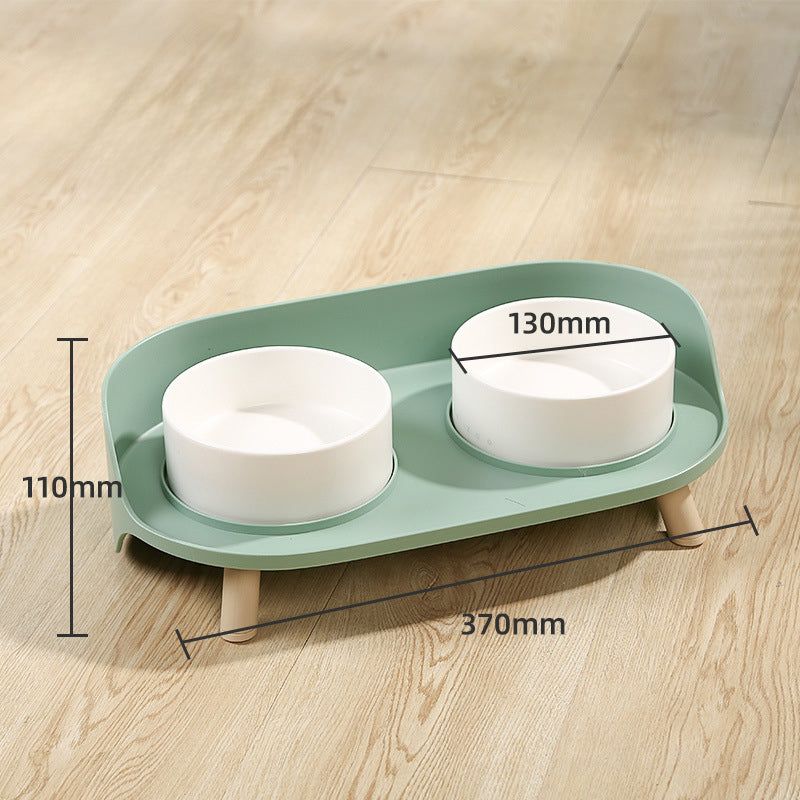 Tilted Double Pet Feeding Bowl Adjustable Spill Proof Design