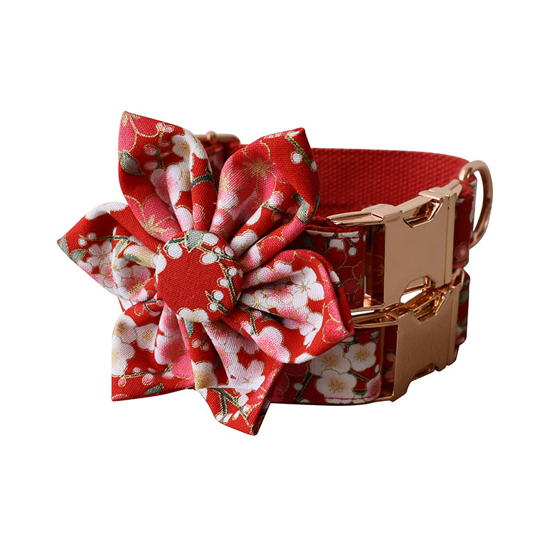 Floral Red Pet Harness And Leash Set For Female Pets