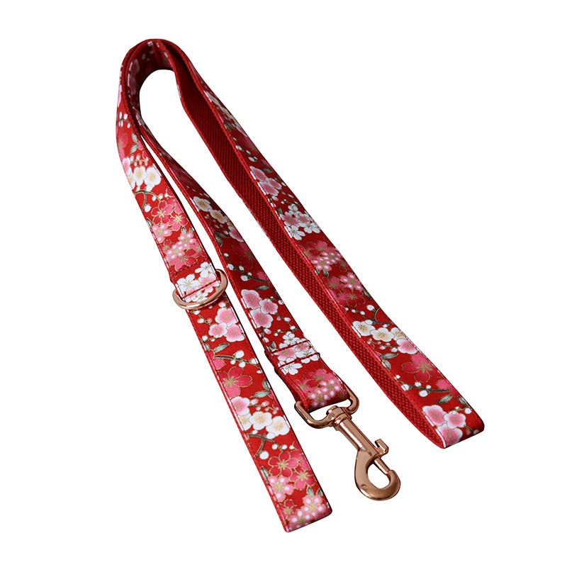 Floral Red Pet Harness And Leash Set For Female Pets