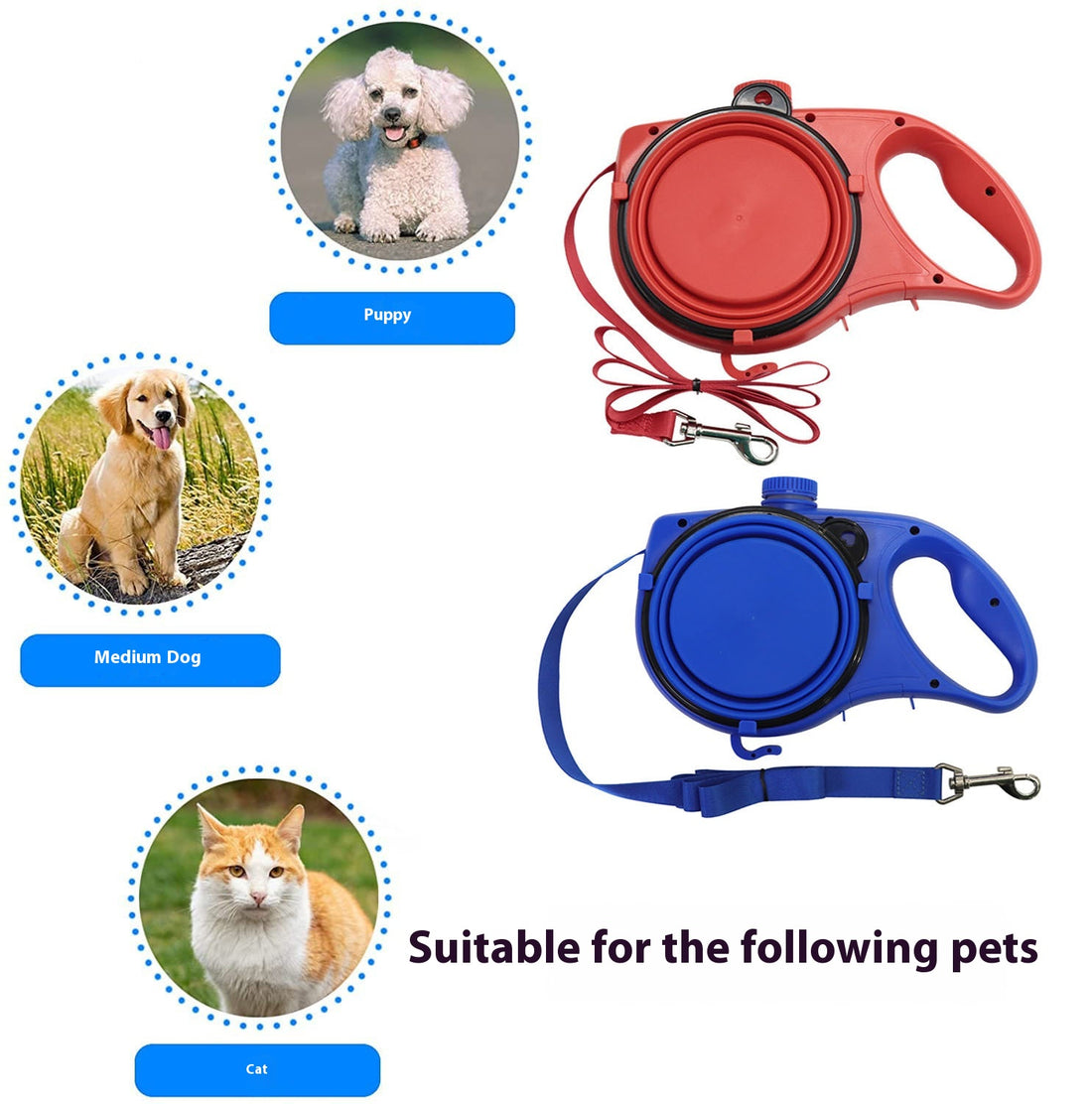 Portable 3 In 1 Pet Water Bottle With Leash