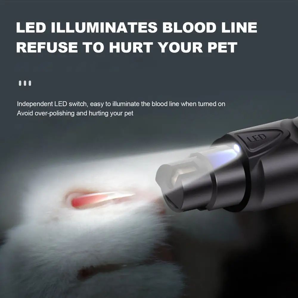 Lighted Rechargeable Pet Nail Grinder 2-Speed Grooming Tool