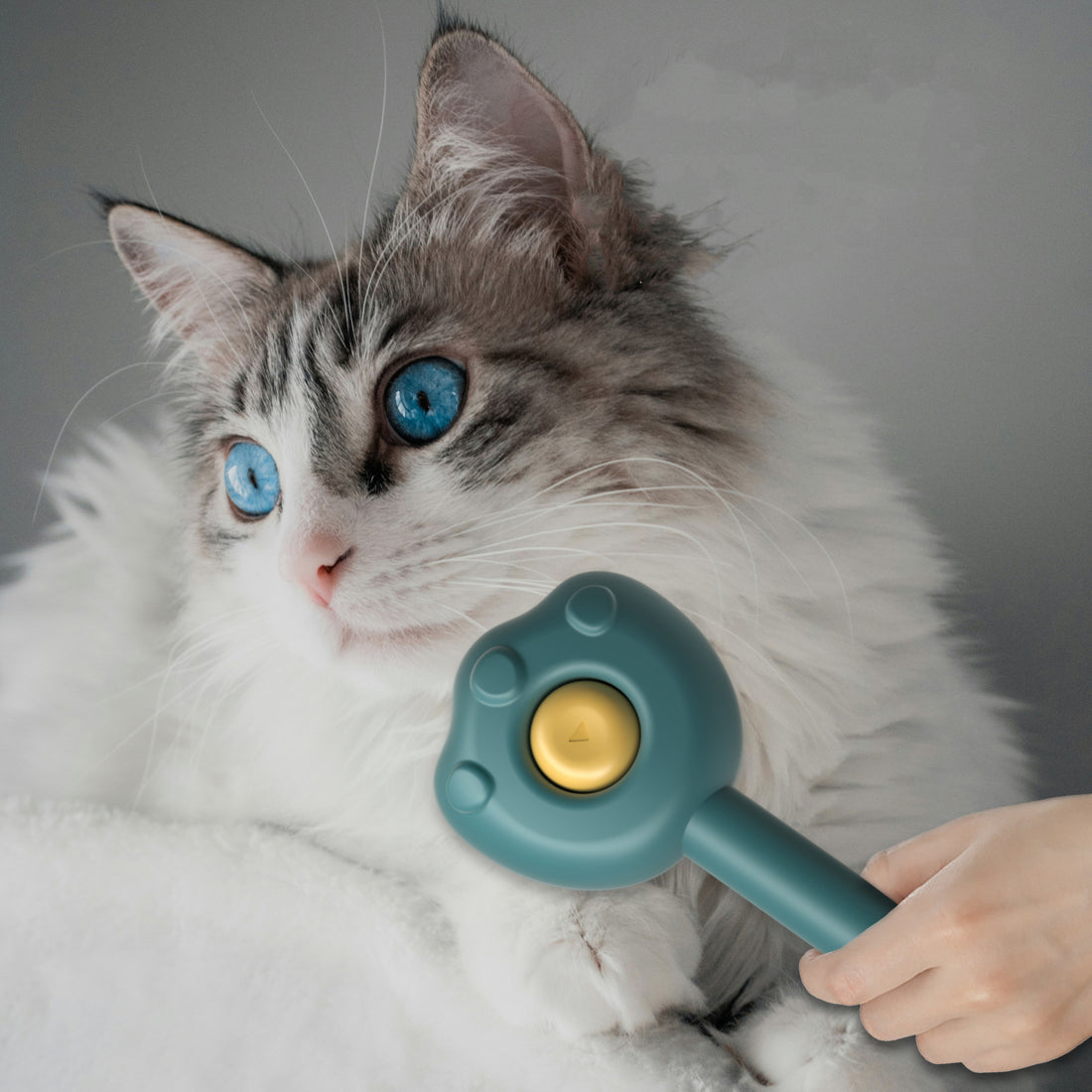 Pet Grooming Comb with Self-Cleaning Handle for Cats