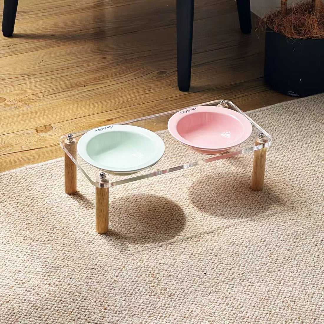 Ceramic Double Pet Bowl With Elevated Anti Spill Stand