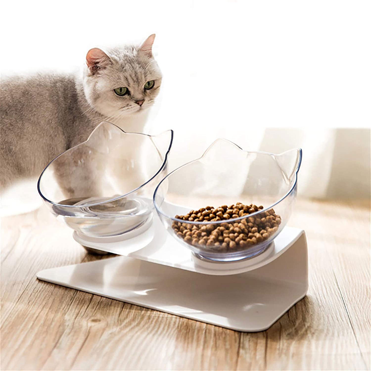 Non Slip Double Pet Bowl With Raised Neck Support Stand