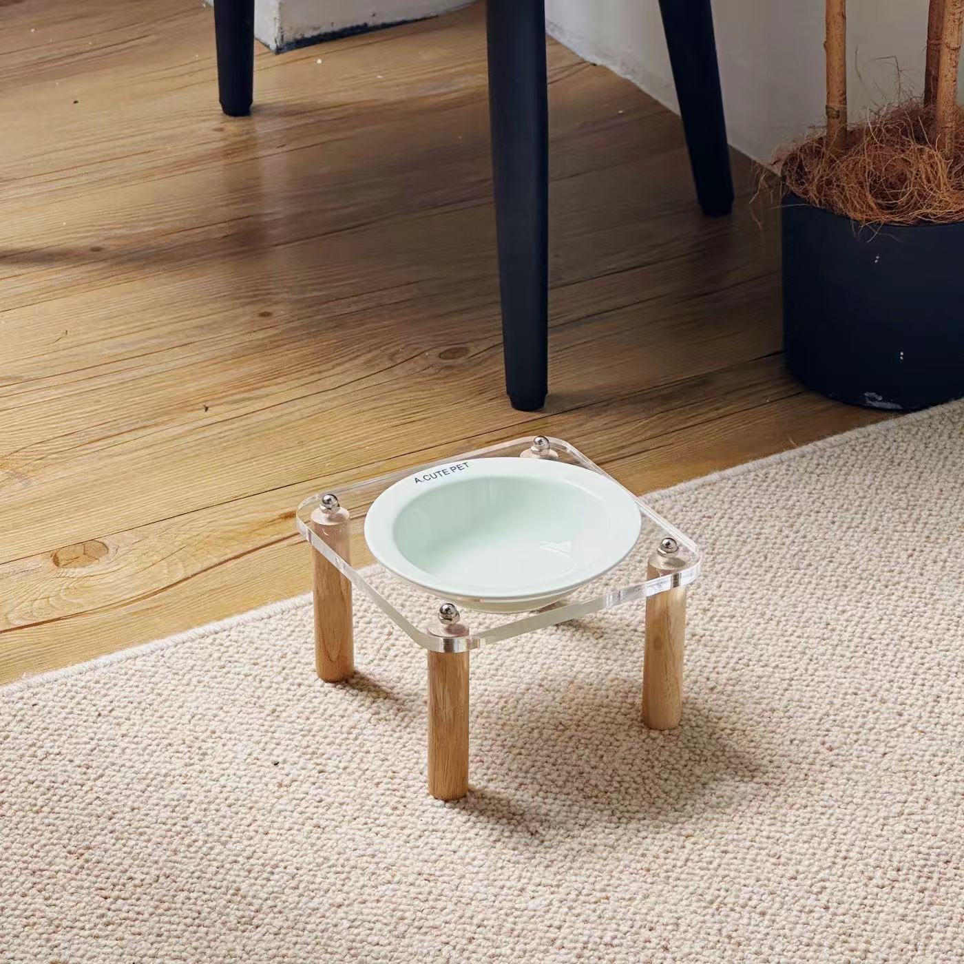 Ceramic Double Pet Bowl With Elevated Anti Spill Stand