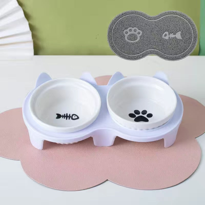 Ceramic Double Pet Bowl With Tall Angled Elevated Design