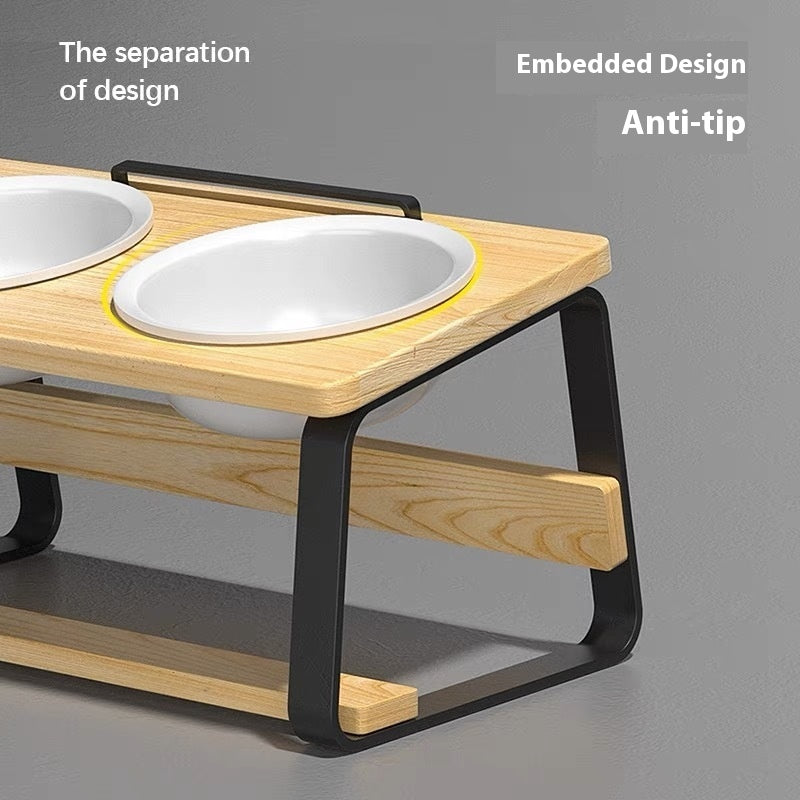 Ceramic Double Pet Feeding Bowl With Neck Support Stand