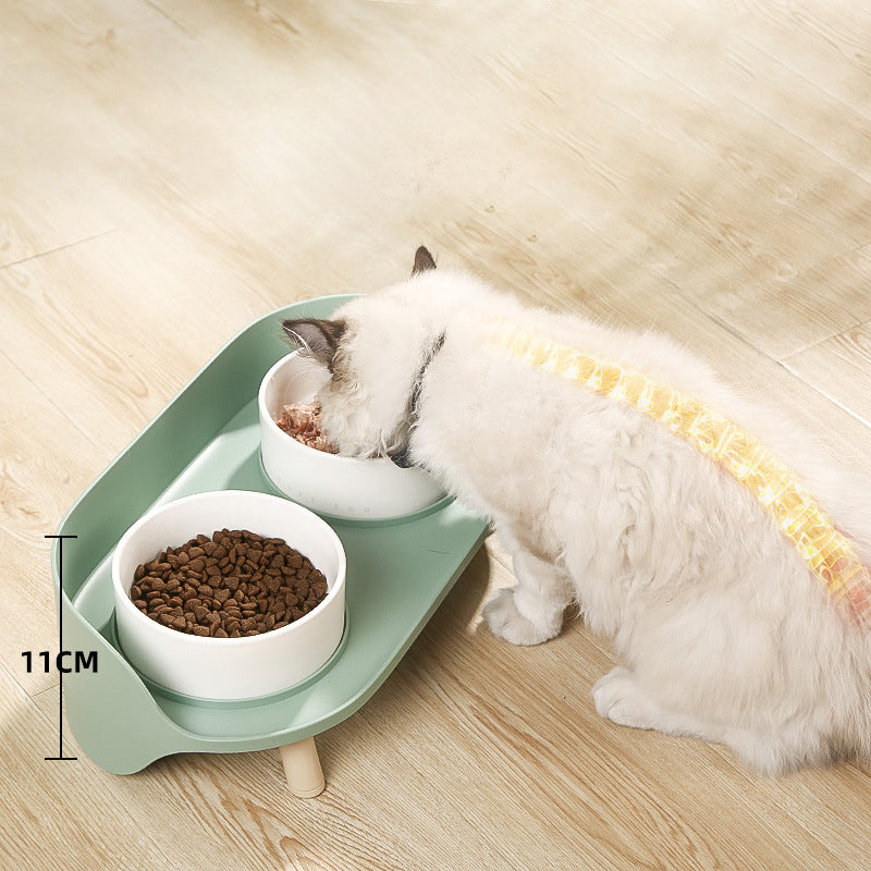 Tilted Double Pet Feeding Bowl Adjustable Spill Proof Design