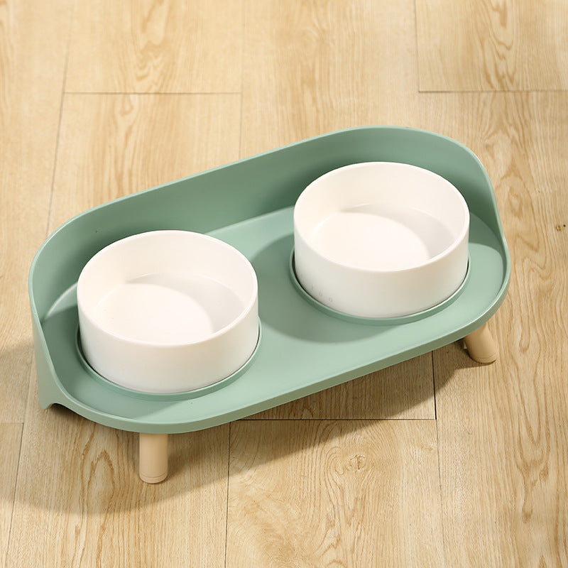 Tilted Double Pet Feeding Bowl Adjustable Spill Proof Design