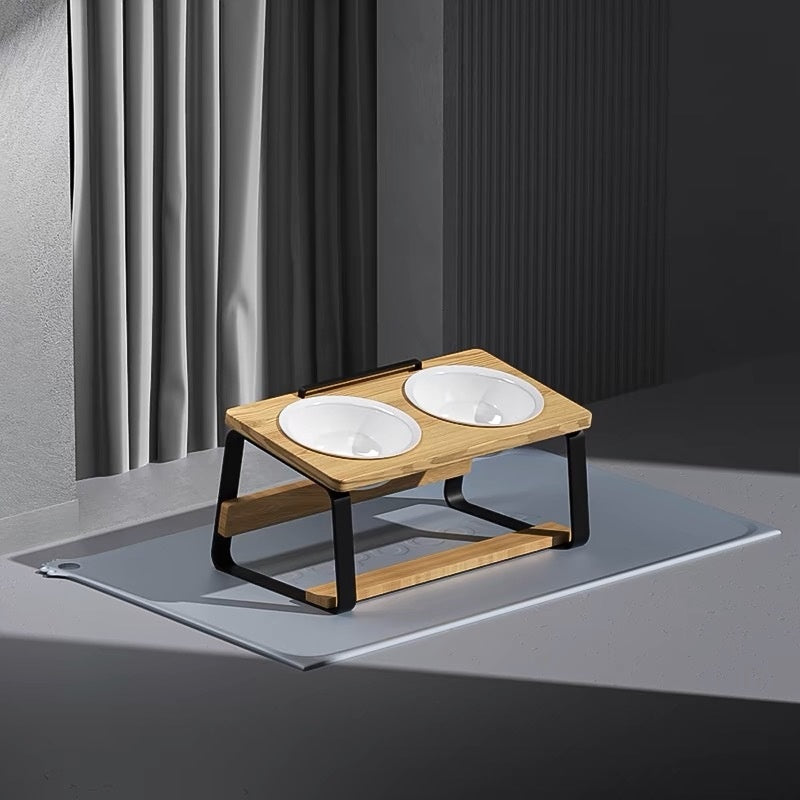 Ceramic Double Pet Feeding Bowl With Neck Support Stand