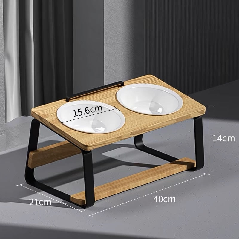 Ceramic Double Pet Feeding Bowl With Neck Support Stand