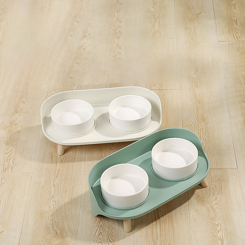 Tilted Double Pet Feeding Bowl Adjustable Spill Proof Design