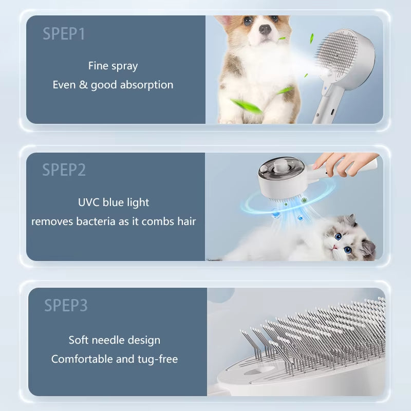 3-In-1 Electric Pet Steam Brush For Grooming And Massage