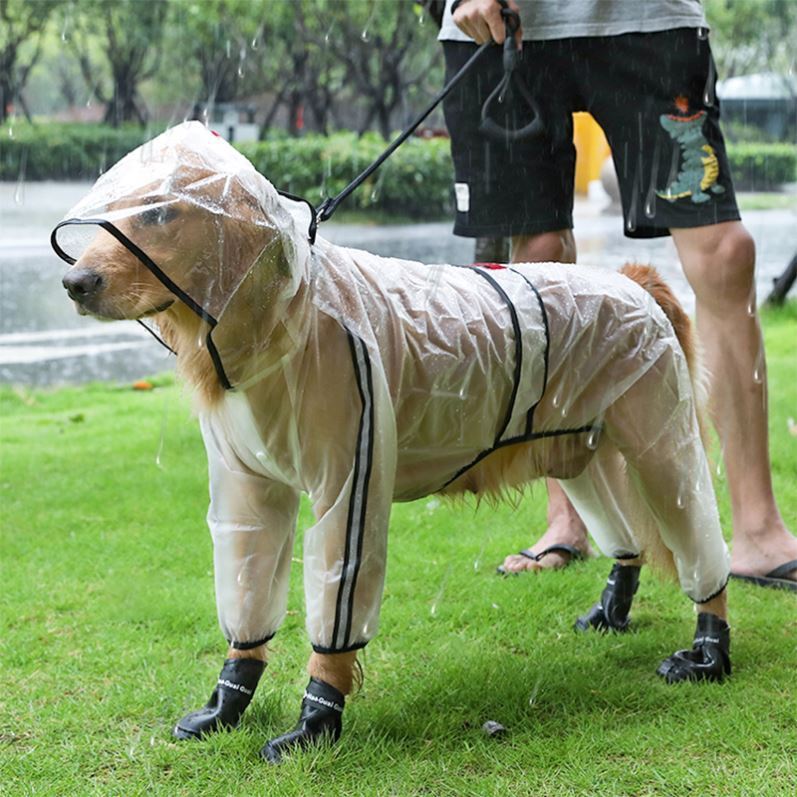 Large Waterproof Pet Raincoat With Hood