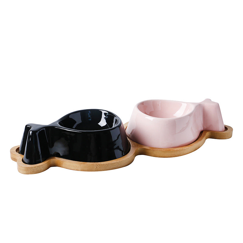 Glass Pet Bowl With Wooden Stand