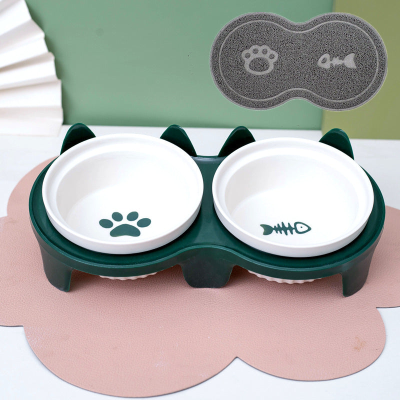 Ceramic Double Pet Bowl With Tall Angled Elevated Design