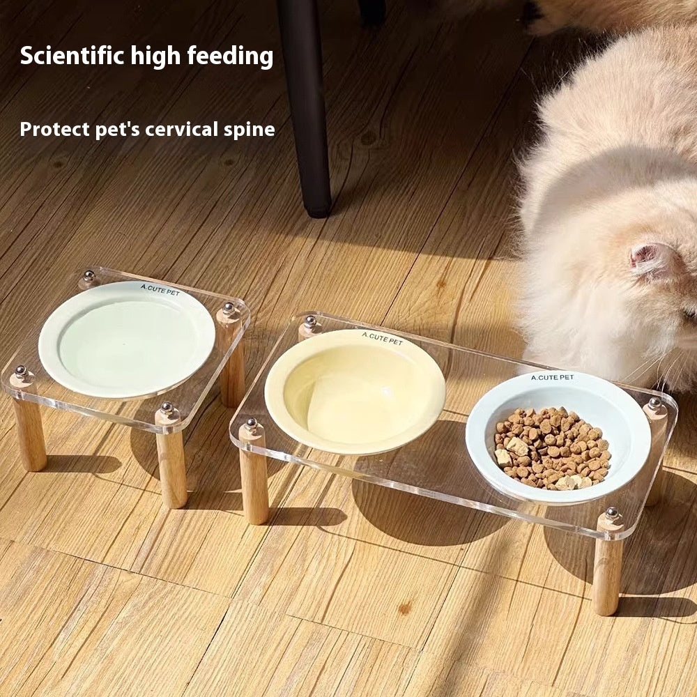 Ceramic Double Pet Bowl With Elevated Anti Spill Stand
