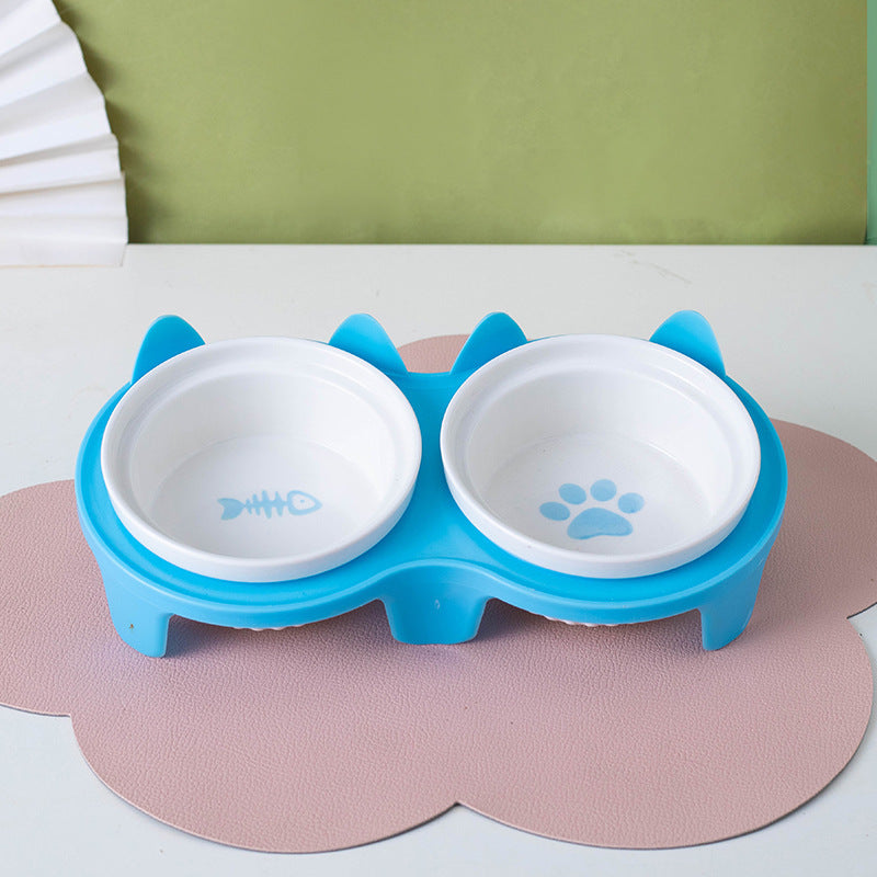 Ceramic Double Pet Bowl With Tall Angled Elevated Design
