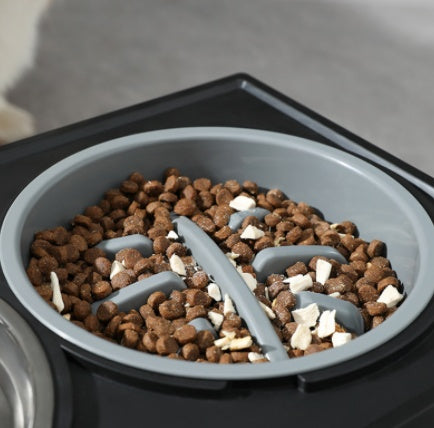Adjustable Elevated Stainless Steel Slow Feed Pet Bowl