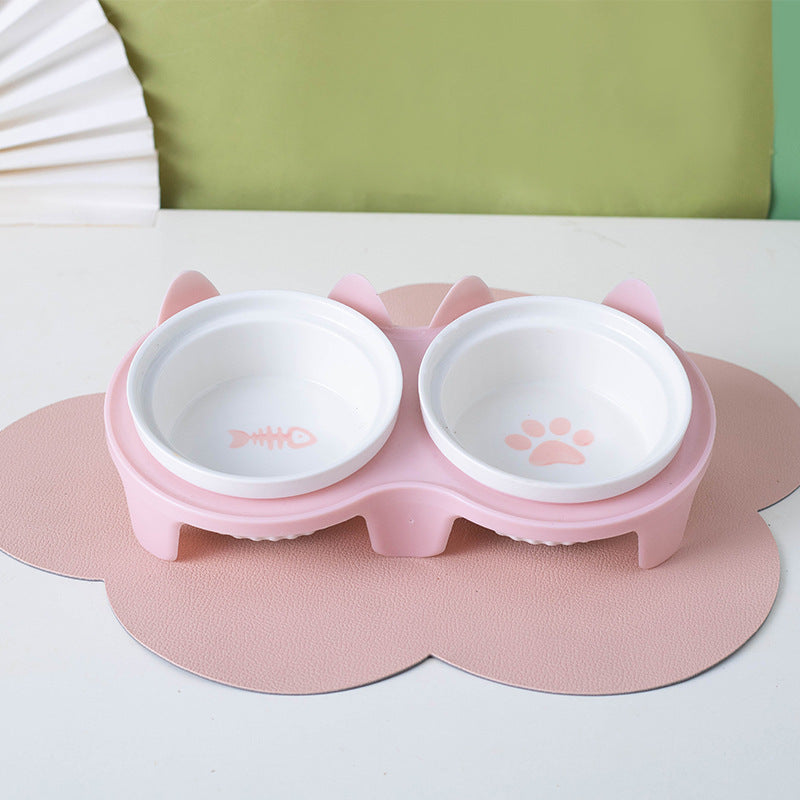 Ceramic Double Pet Bowl With Tall Angled Elevated Design