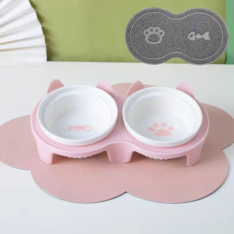 Ceramic Double Pet Bowl With Tall Angled Elevated Design