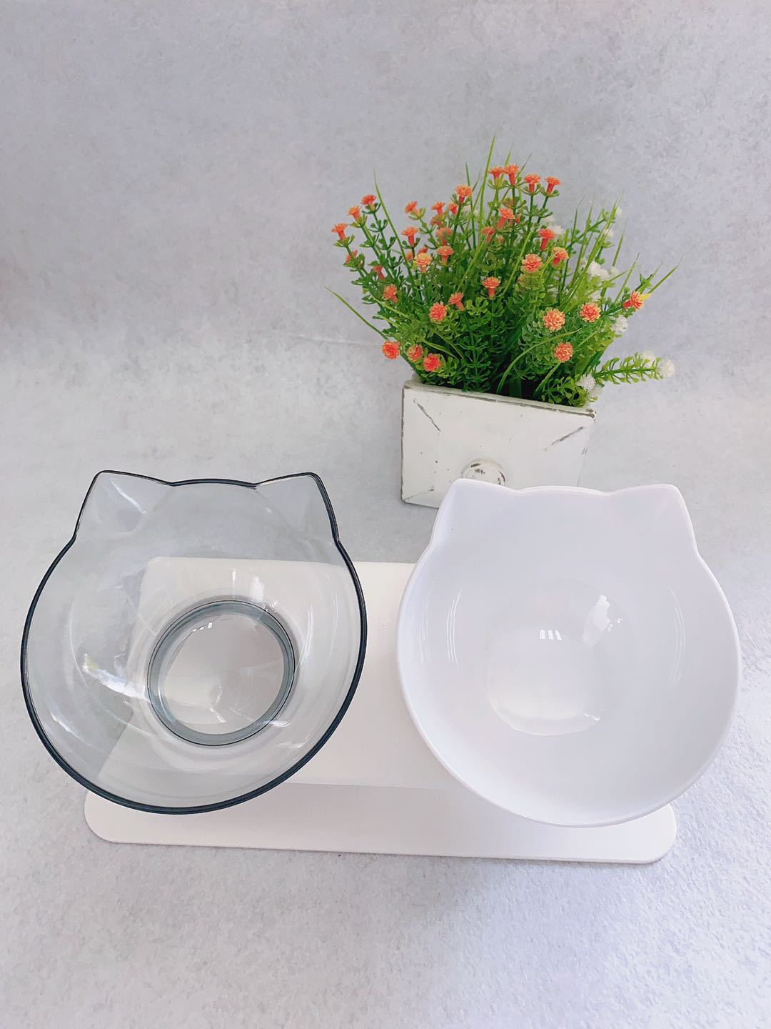 Non Slip Double Pet Bowl With Raised Neck Support Stand