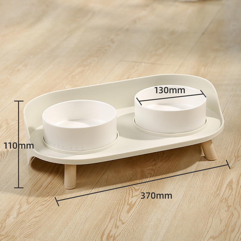 Tilted Double Pet Feeding Bowl Adjustable Spill Proof Design