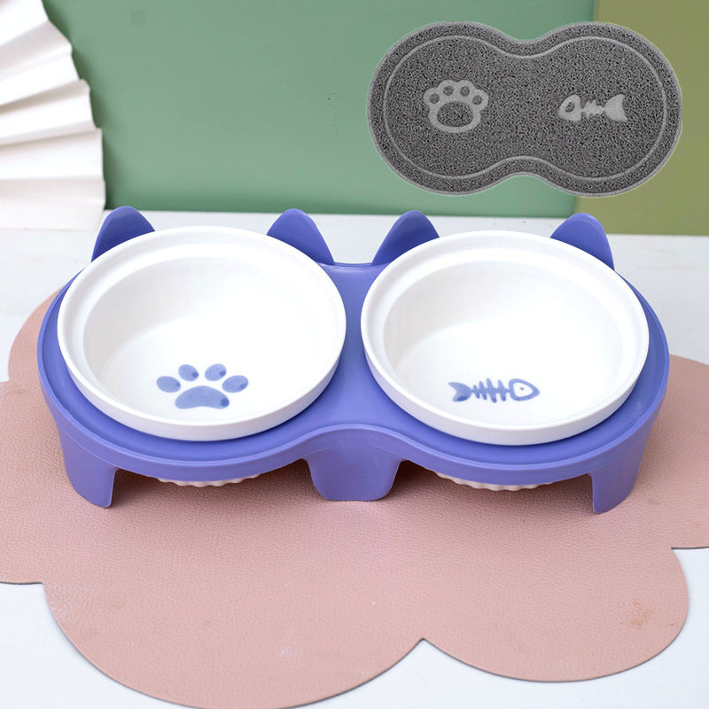Ceramic Double Pet Bowl With Tall Angled Elevated Design