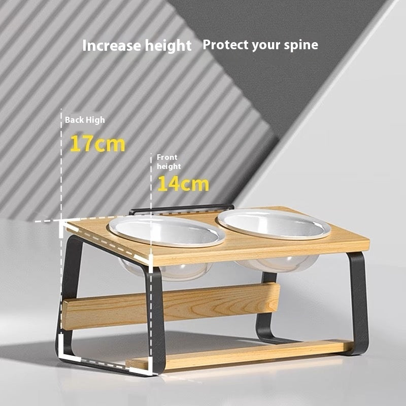 Ceramic Double Pet Feeding Bowl With Neck Support Stand