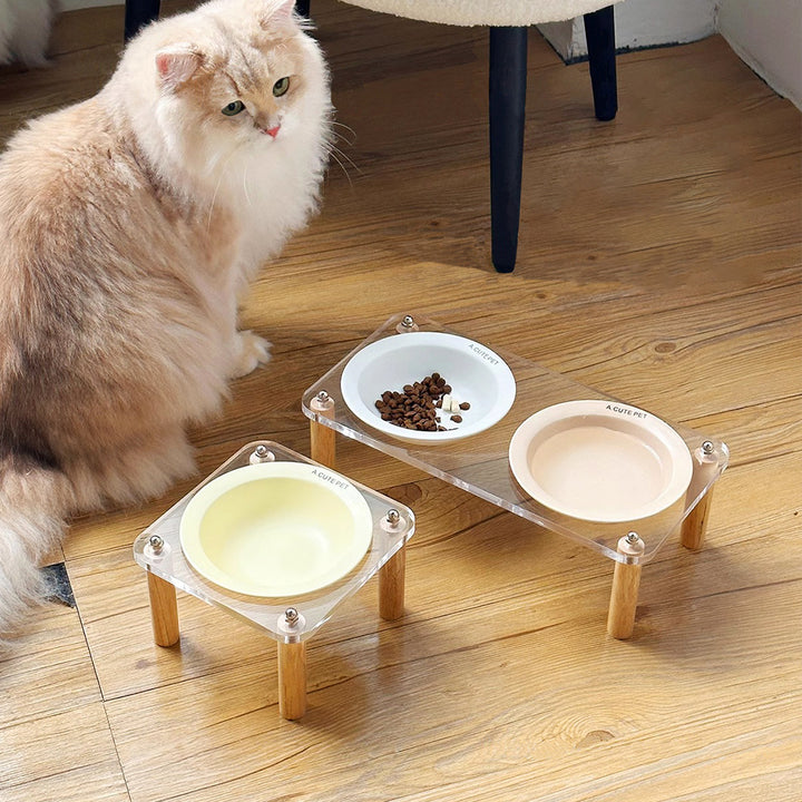 Ceramic Double Pet Bowl With Elevated Anti Spill Stand