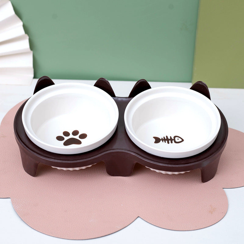 Ceramic Double Pet Bowl With Tall Angled Elevated Design