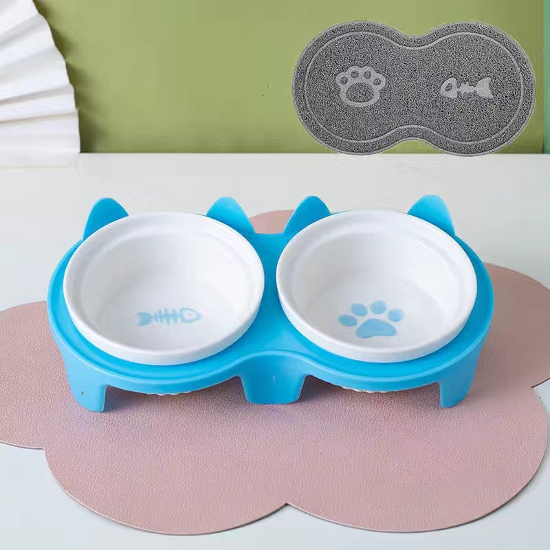 Ceramic Double Pet Bowl With Tall Angled Elevated Design