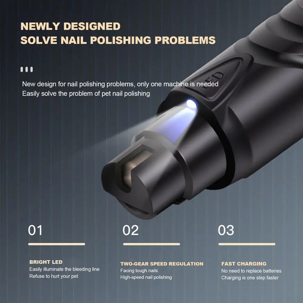 Lighted Rechargeable Pet Nail Grinder 2-Speed Grooming Tool