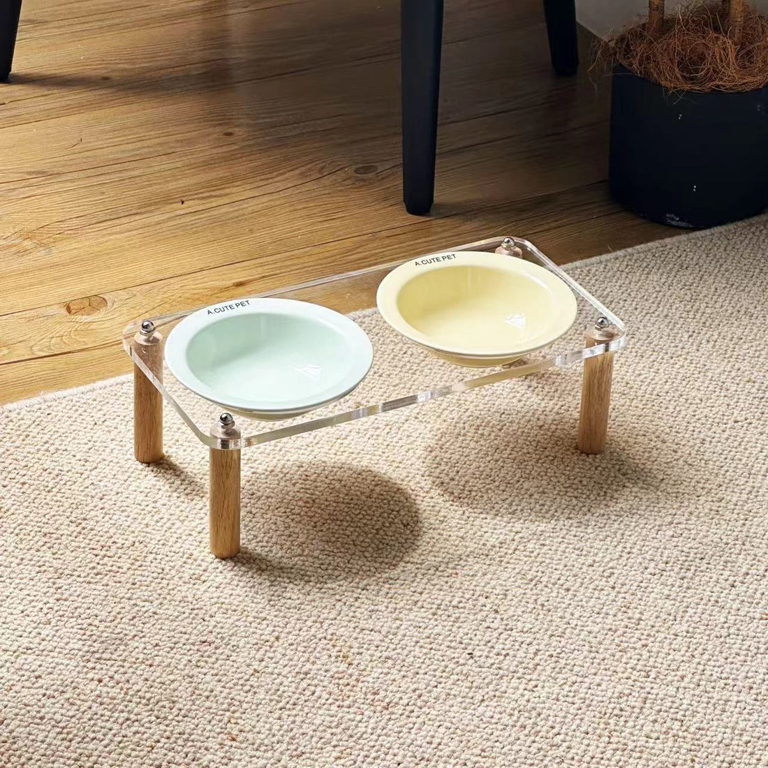 Ceramic Double Pet Bowl With Elevated Anti Spill Stand