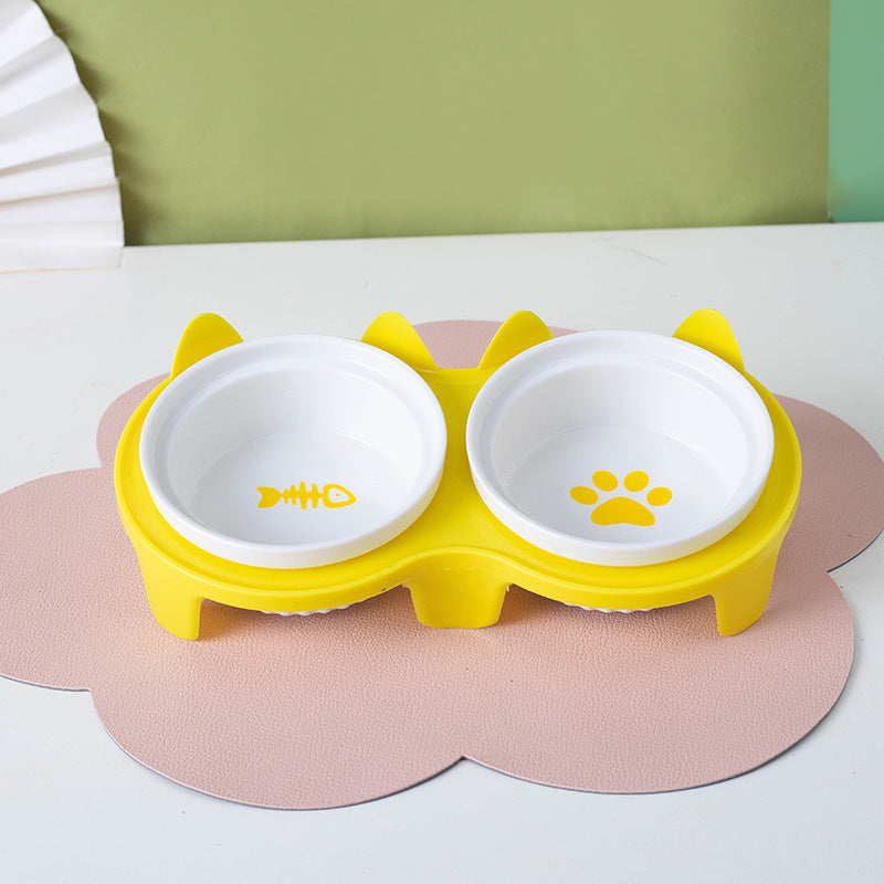 Ceramic Double Pet Bowl With Tall Angled Elevated Design