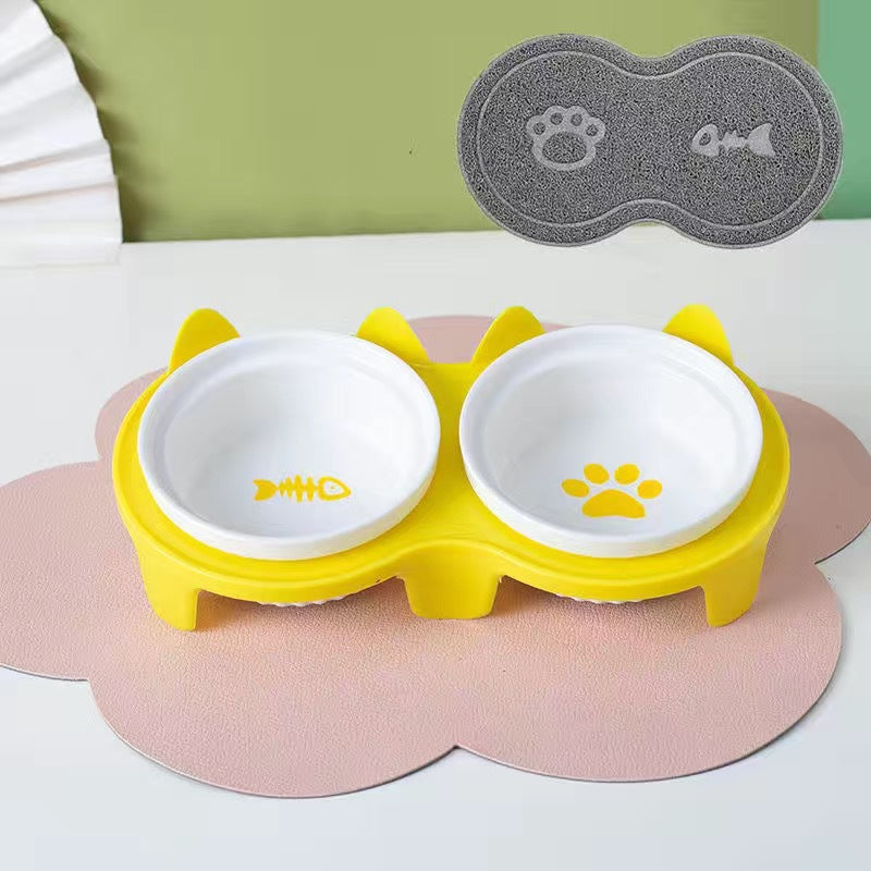 Ceramic Double Pet Bowl With Tall Angled Elevated Design