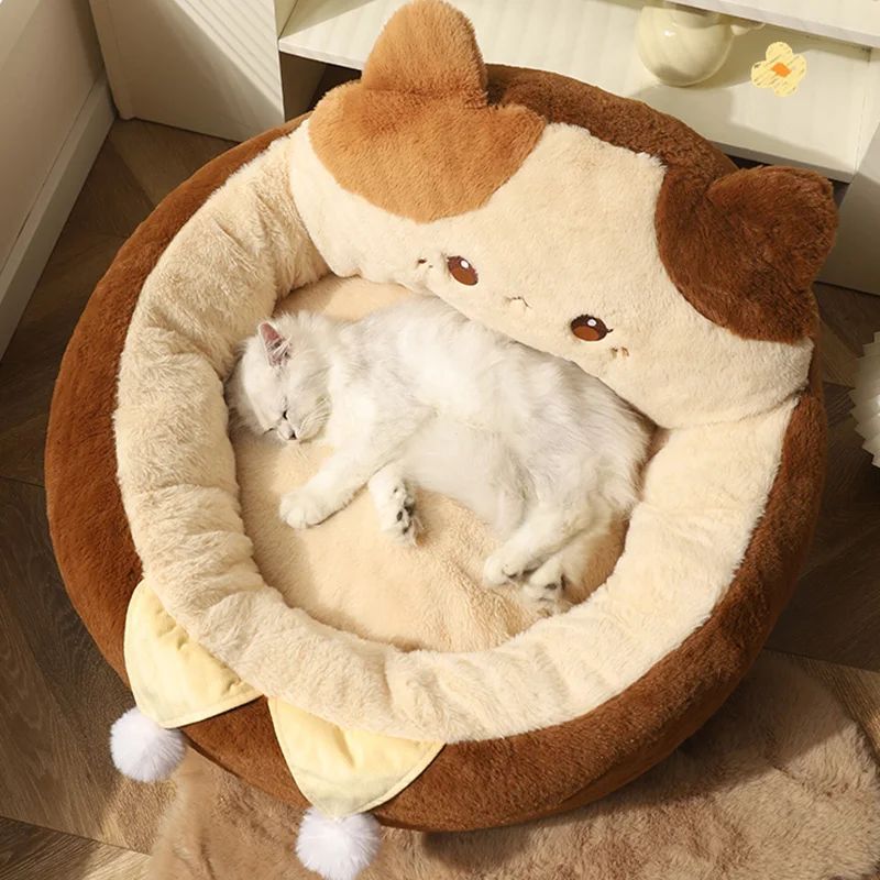 Round Soft Warm Pet Bed Cushion For Deep Comfortable Sleep