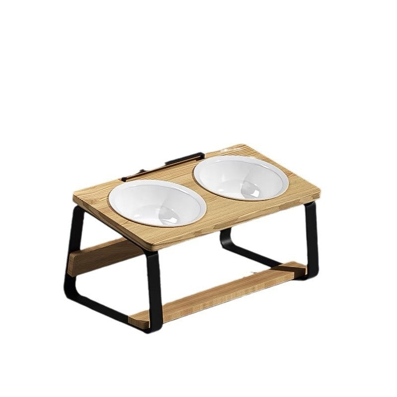 Ceramic Double Pet Feeding Bowl With Neck Support Stand