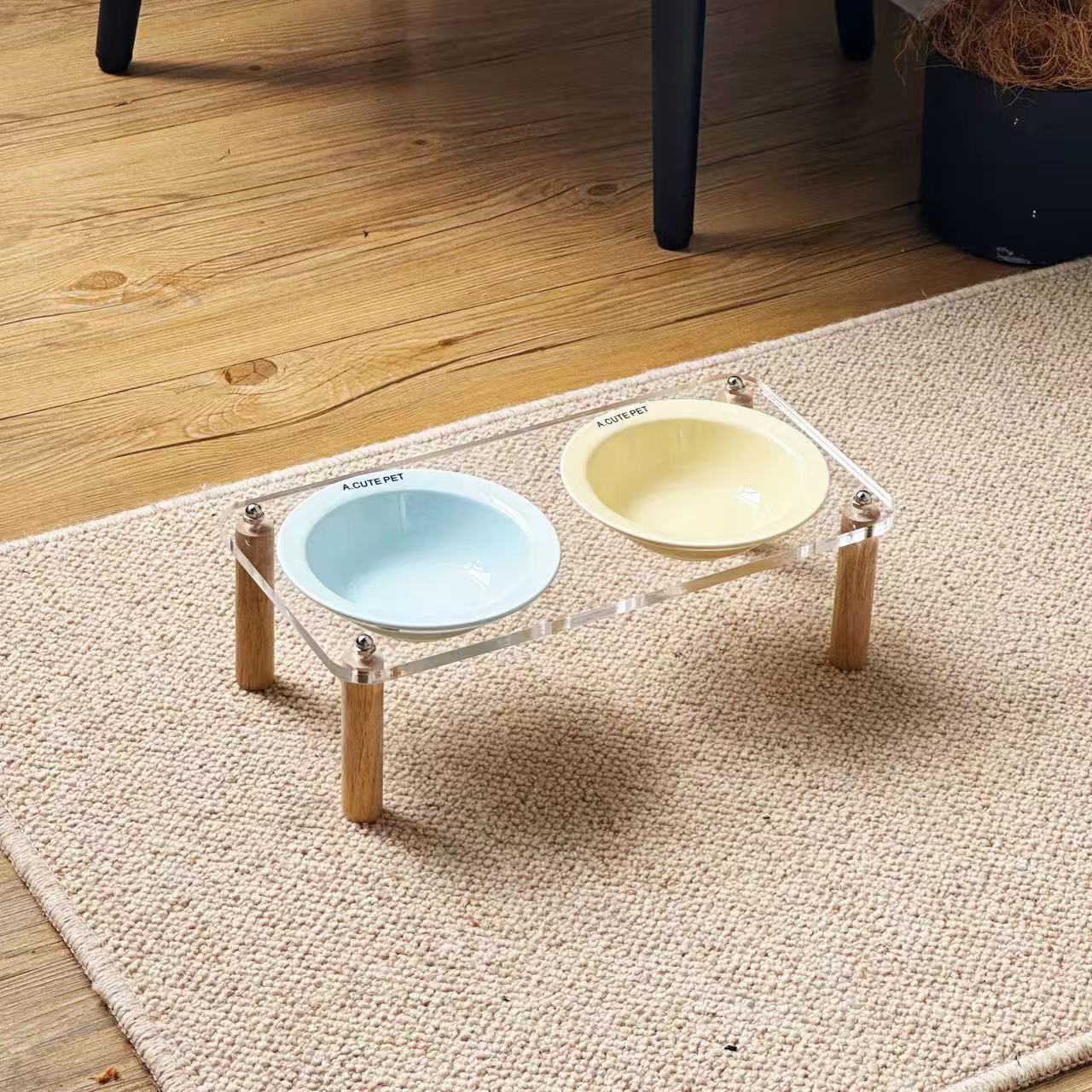 Ceramic Double Pet Bowl With Elevated Anti Spill Stand