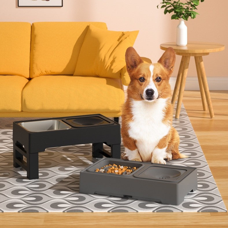 Adjustable Elevated Stainless Steel Double Pet Feeding Bowl Set