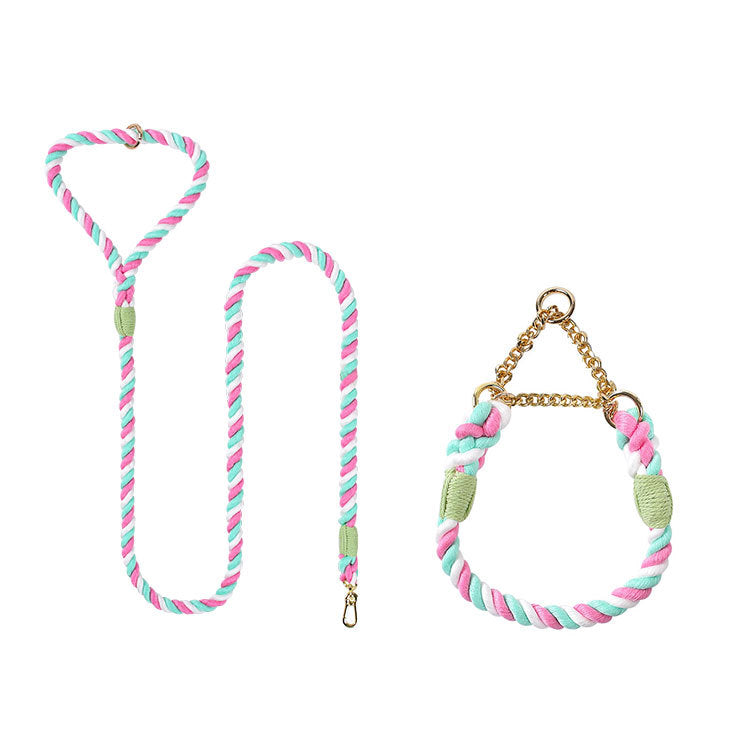 Woven Cotton Pet Leash and Collar Set
