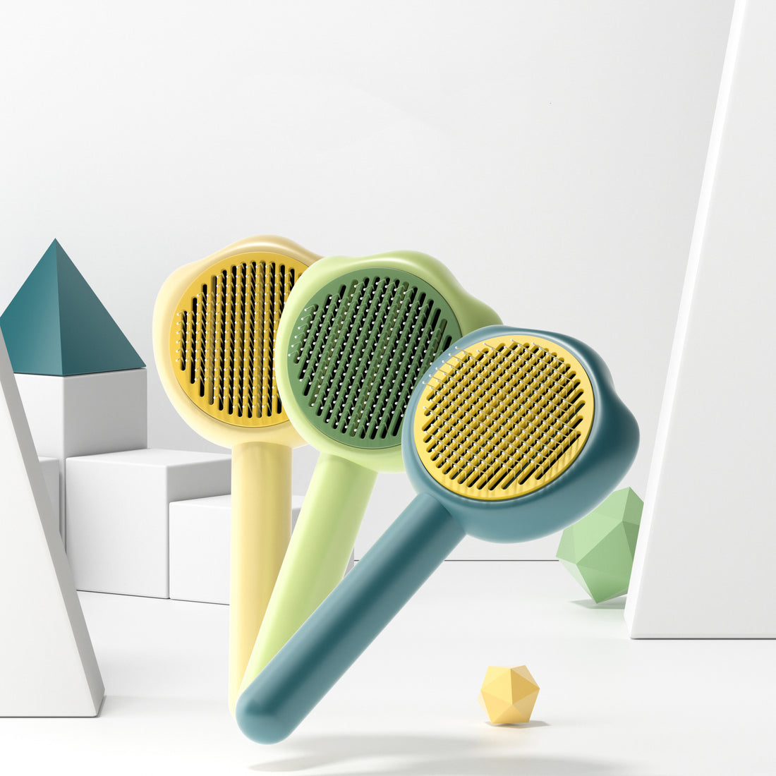 Pet Grooming Comb with Self-Cleaning Handle for Cats